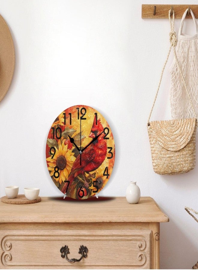 ZzWwR Beautiful Cardinal Sunflower Art 10 Inch Round Wall Clock, Analog Quiet Non Ticking Desk Clock for Home Kitchen/Living Room/Bedroom/Bathroom/Office - Image 3